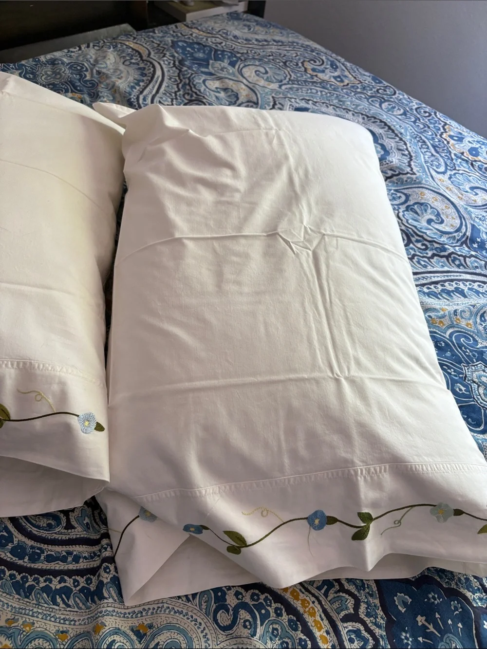 Pottery Barn Paisley Duvet Set with Vintage Hand-Embroidered Shams